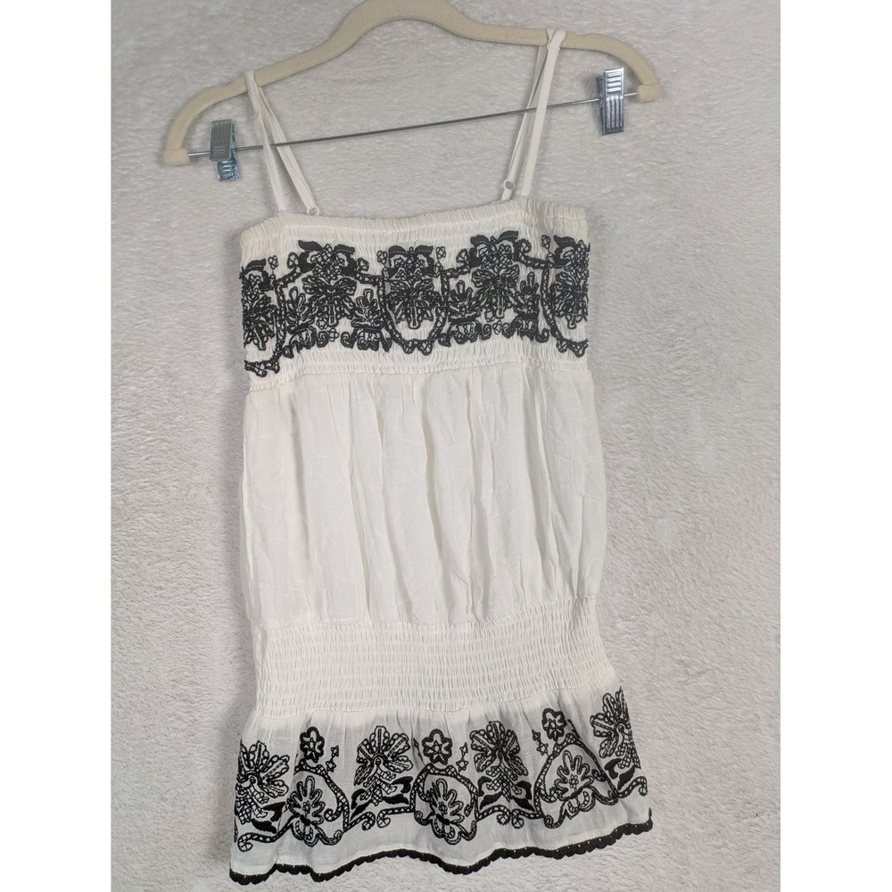 Papaya Cami Top Women's S White Black Embroidered Smocked Boho